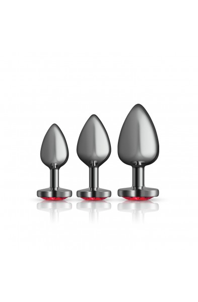 Presale Only - Cheeky Charms - Metal Butt Plug  Gunmetal - Heart Dark Red - Anal Trainer Kit