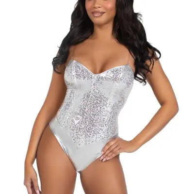 Sequin Bodysuit - Large - Silver