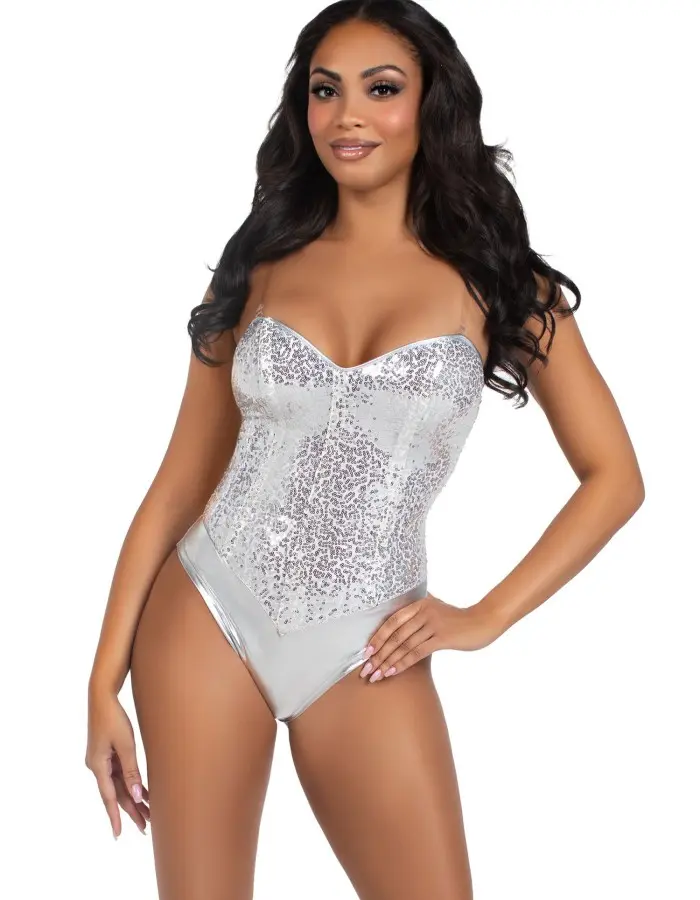 Sequin Bodysuit - Large - Silver