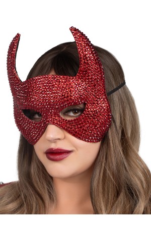 Rhinestone Devil Mask - One Size - Red