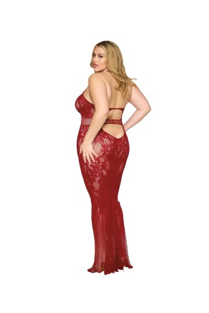 Bodystocking Gown Dmnd - One Size Queen - Red