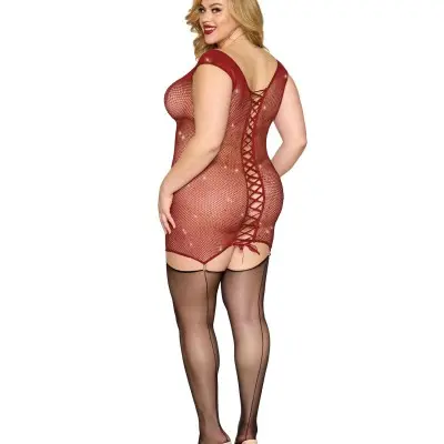 Garter Slip Dmnd - One Size Queen - Red
