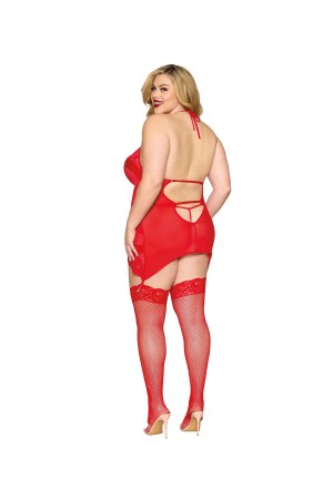 Garter Slip and G-String Dmnd - One Size Queen -  Red