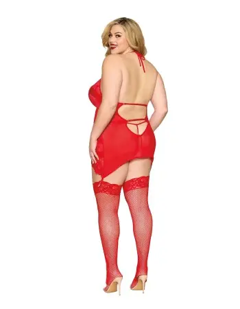 Garter Slip and G-String Dmnd - One Size Queen - Red