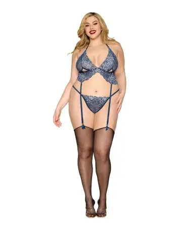 Bustier and G-String - One Size Queen - Blue