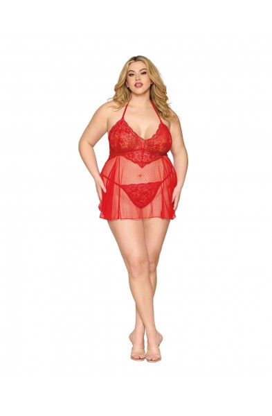 Babydoll and G-String Dmnd - One Size Queen -  Red