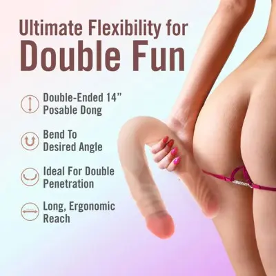 Dr. Skin Plus - 14 Posable Double Dong - Beige