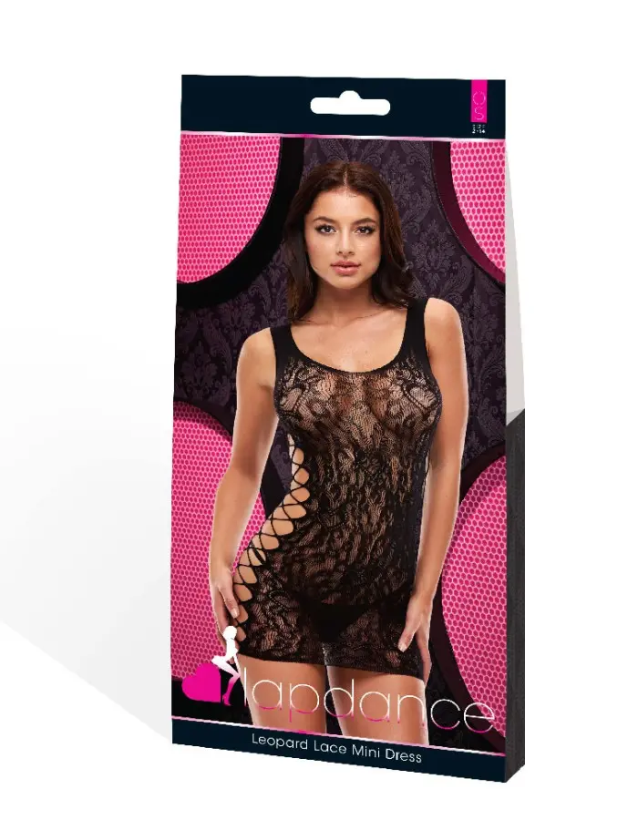 Leopard Lace Mini Dress - One Size - Black