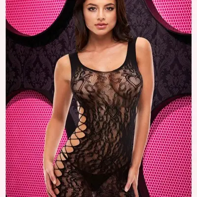 Leopard Lace Mini Dress - One Size - Black