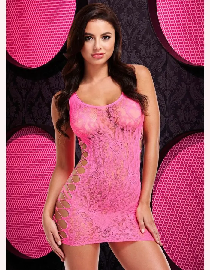 Leopard Lace Mini Dress - One Size - Pink