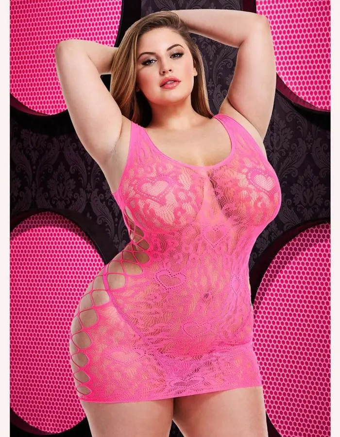 Leopard Lace Mini Dress - Queen - Pink