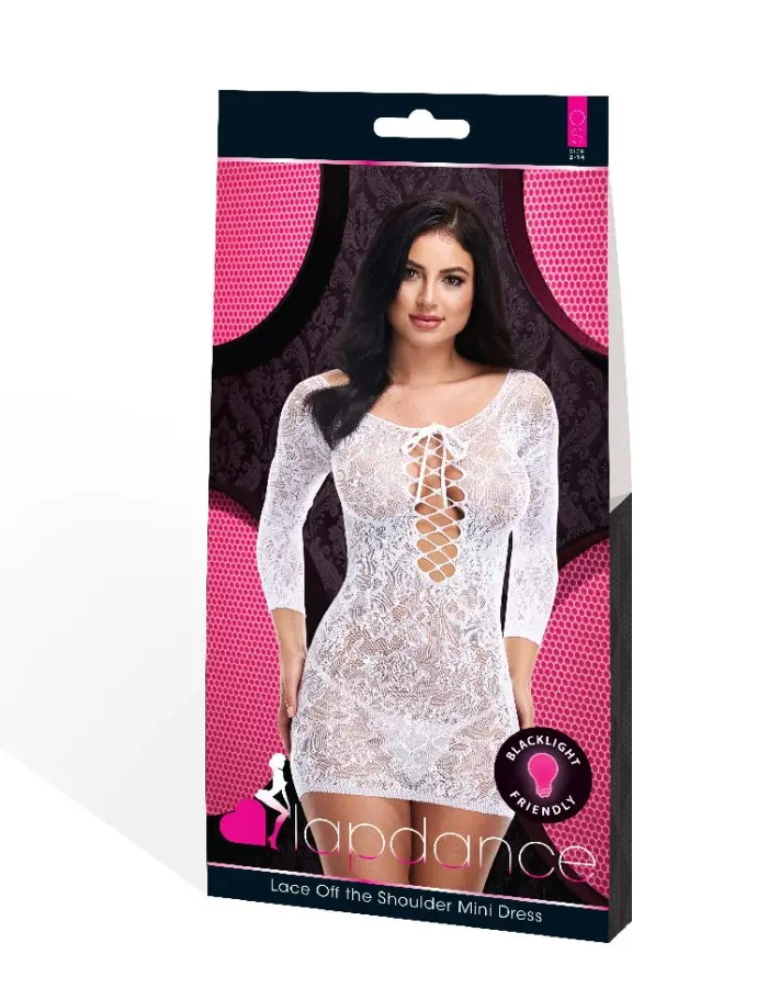 Lace Off the Shoulder Mini Dress - One Size -White