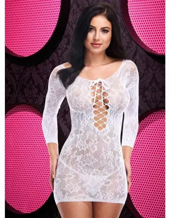 Lace Off the Shoulder Mini Dress - One Size -White