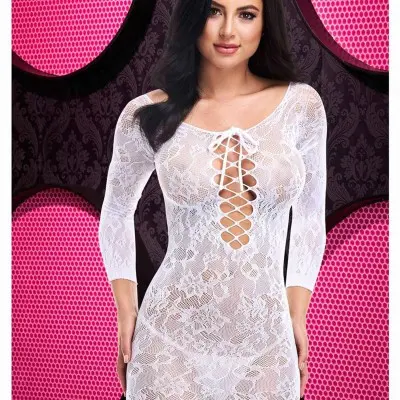 Lace Off the Shoulder Mini Dress - One Size -White