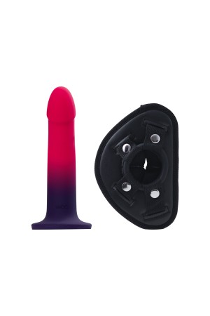 Duo Semi-Realistic Dildo With Harness -  Pink/purple