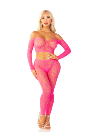 Pink 2pc Croptop and Footless Tights - Os Tights - Os