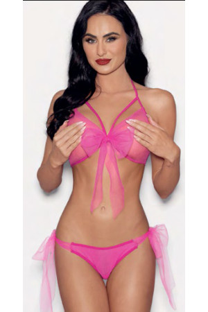 Flirty Bow Tie Top and Bottom - Os - Neon Pink