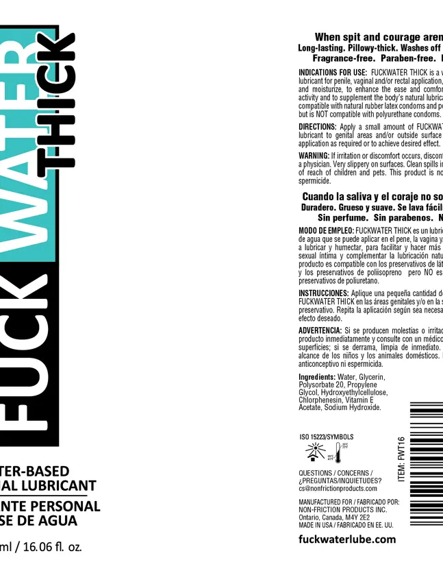 Fuck Water Thick 16oz Clear Water Based Lubricant