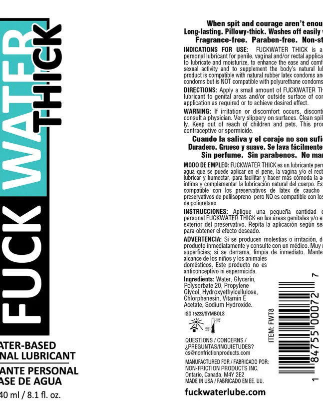 Fuck Water Thick 8oz Clear Water Based Lubricant