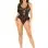 Black Floral Lace Halter Bodysuit with Mini Bow - and Flutter Accent - Os