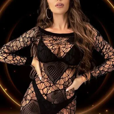 Long Sleeve Mini Dress - One Size -  Black