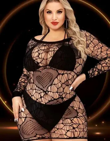 Long Sleeve Mini Dress - Queen Size - Black