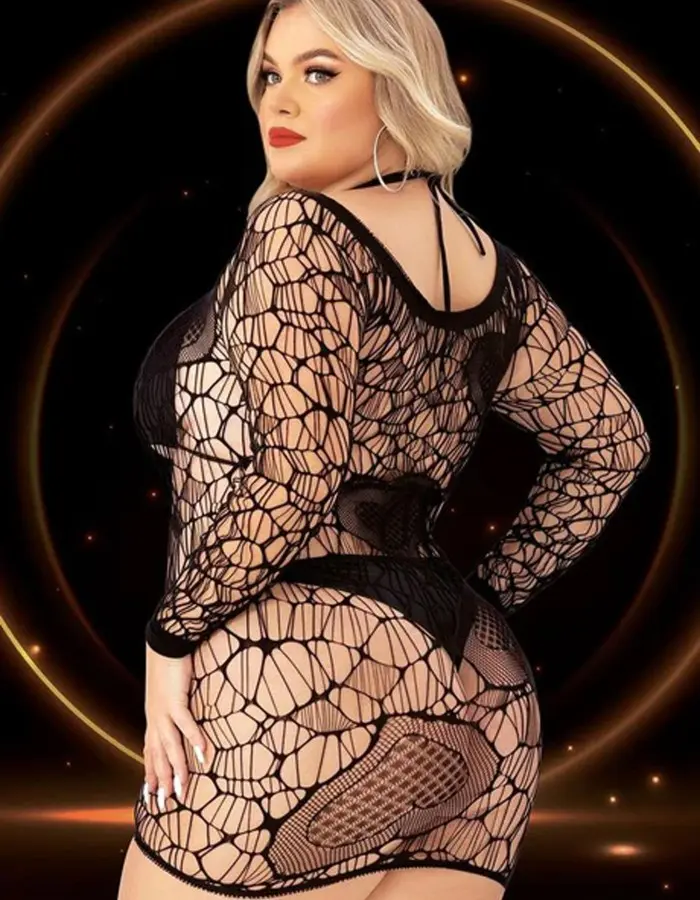 Long Sleeve Mini Dress - Queen Size - Black