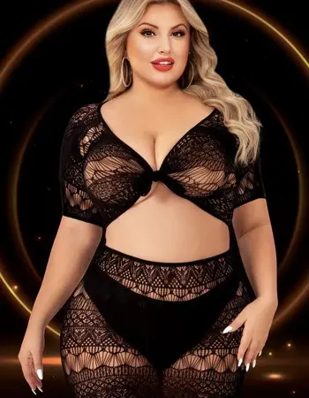 2 Piece Crop Top and Skirt Set - Queen Size - Black