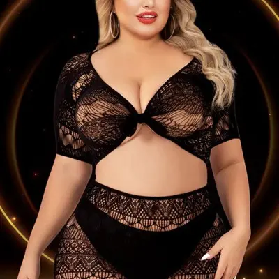 2 Piece Crop Top and Skirt Set - Queen Size - Black