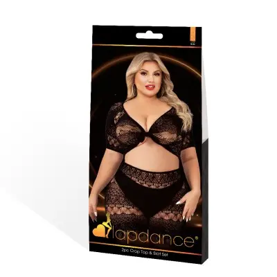 2 Piece Crop Top and Skirt Set - Queen Size - Black