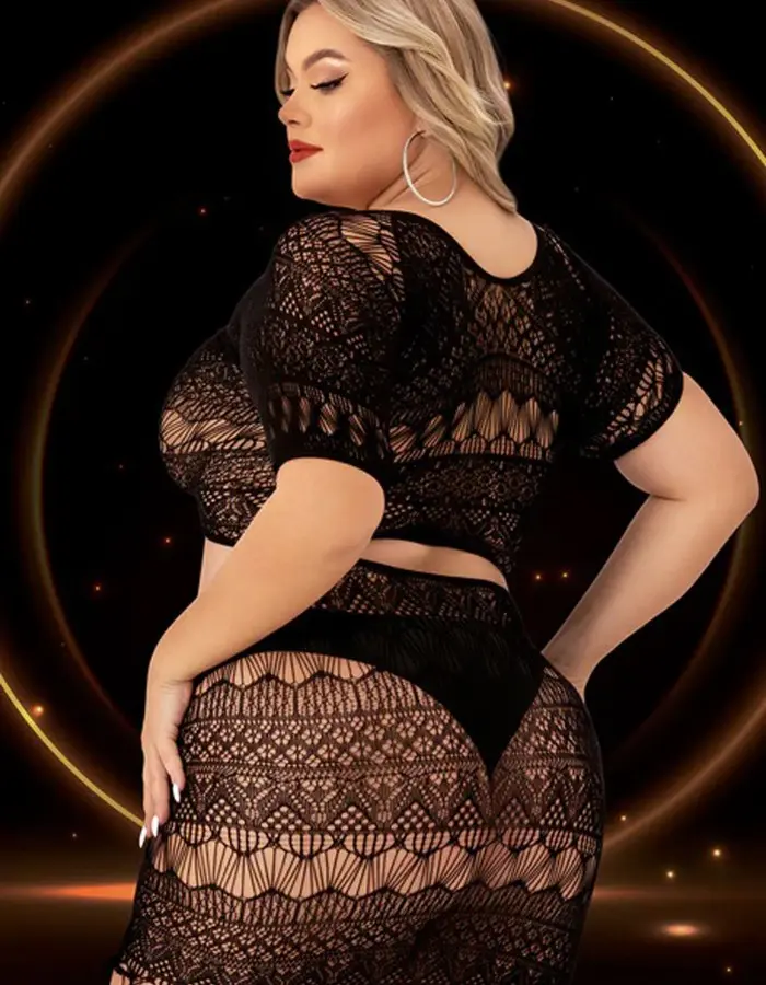 2 Piece Crop Top and Skirt Set - Queen Size - Black