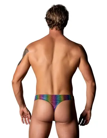 Pack and Play Thong with Front Condom Pouch - L/xl - Rainbow