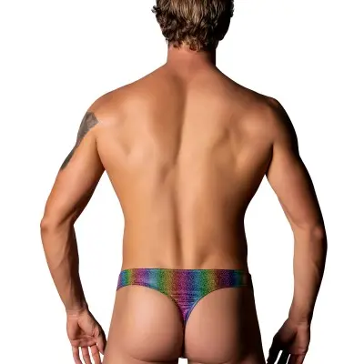 Pack and Play Thong with Front Condom Pouch - L/xl - Rainbow