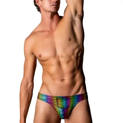 Pack and Play Thong with Front Condom Pouch - L/xl - Rainbow