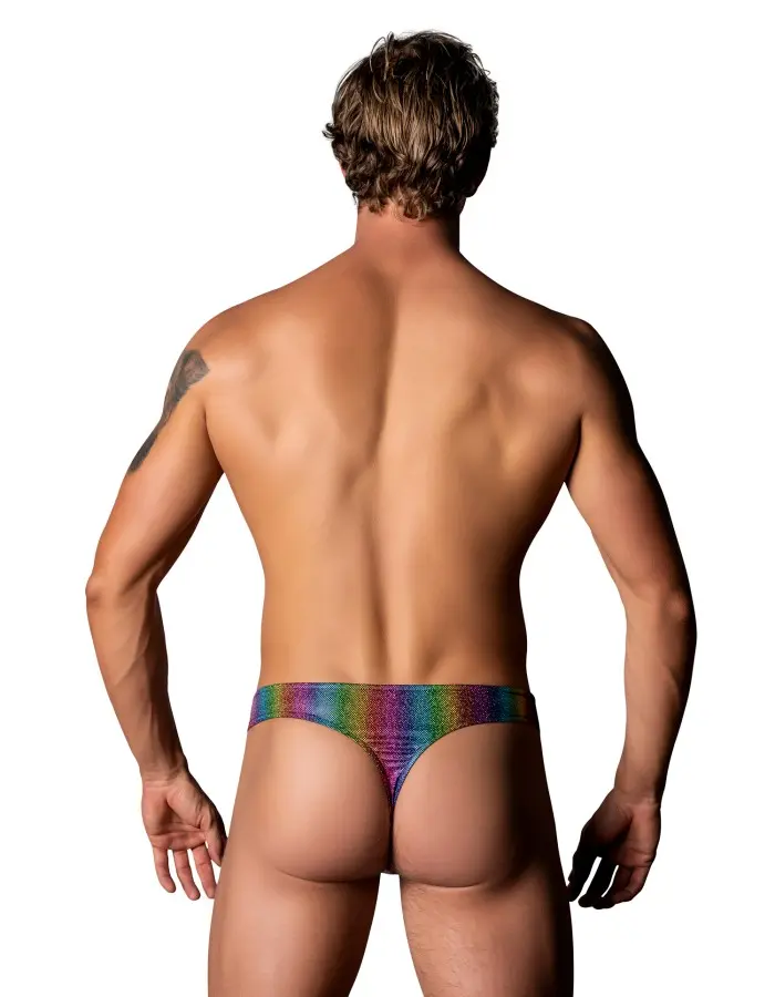 Pack and Play Thong with Front Condom Pouch - S/m - Rainbow