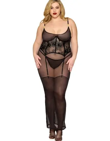 Midi Garter Chemise and Gstring 1x - Black