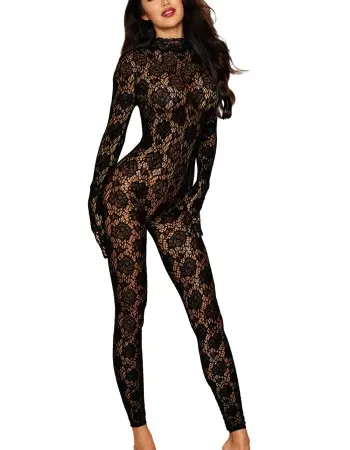 Gloved Bodystocking Dmnd - One Size - Black
