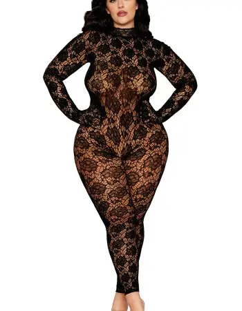 Gloved Bodystocking Dmnd - Queen Size - Black