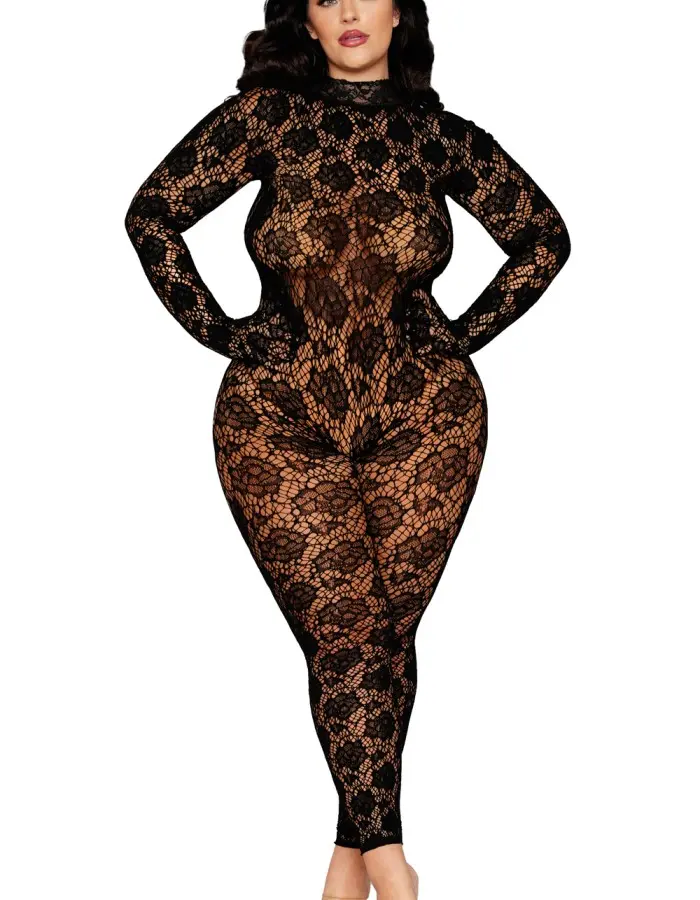 Gloved Bodystocking Dmnd - Queen Size - Black
