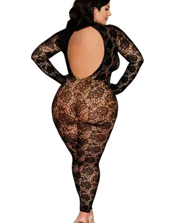 Gloved Bodystocking Dmnd - Queen Size - Black