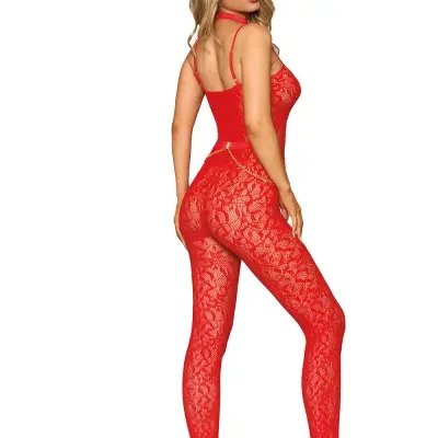 Bodystocking and Harness Dmnd - One Size - Red
