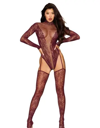Teddy Bodystocking Dmnd - One Size - Cherry Lacquer