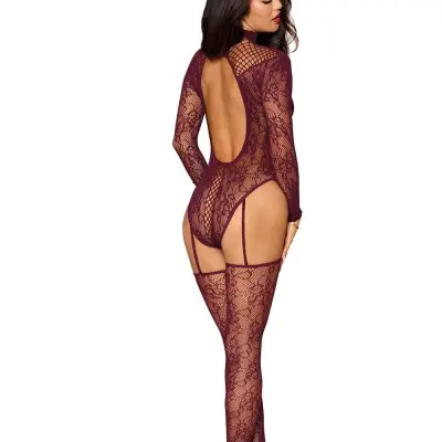 Teddy Bodystocking Dmnd - One Size - Cherry Lacquer