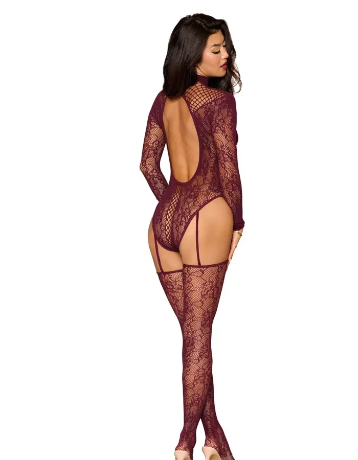 Teddy Bodystocking Dmnd - One Size - Cherry Lacquer