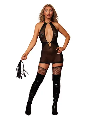 Fetish Garter Slip and Flogger Dmnd - One Size - Black