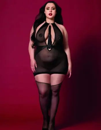 Fetish Garter Slip and Flogger Dmnd - Queen Size - Black
