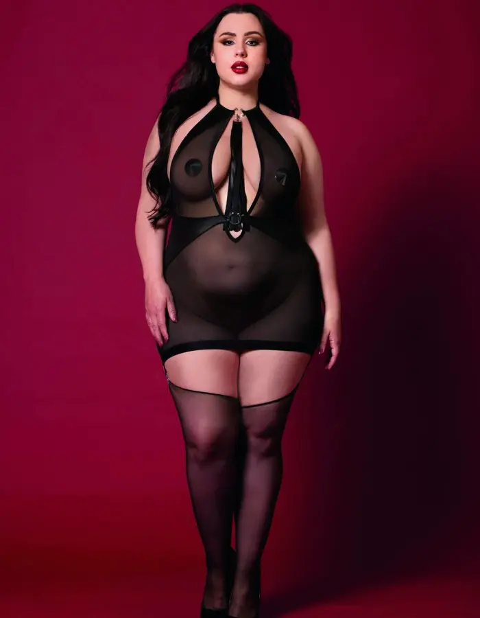 Fetish Garter Slip and Flogger Dmnd - Queen Size - Black