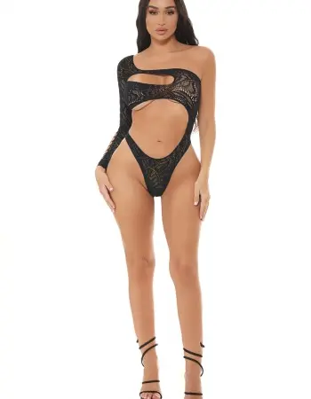 Tap in One Shoulder Teddy - Black - Os