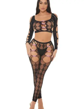 Tongue Twisted Crop Top and Leggings Black - Os