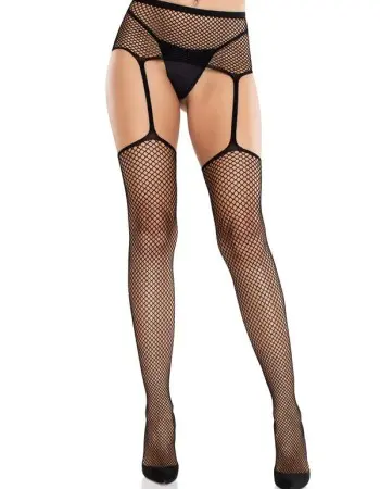 Sinful Fishnet Garter Belt Stockings O/s - Black